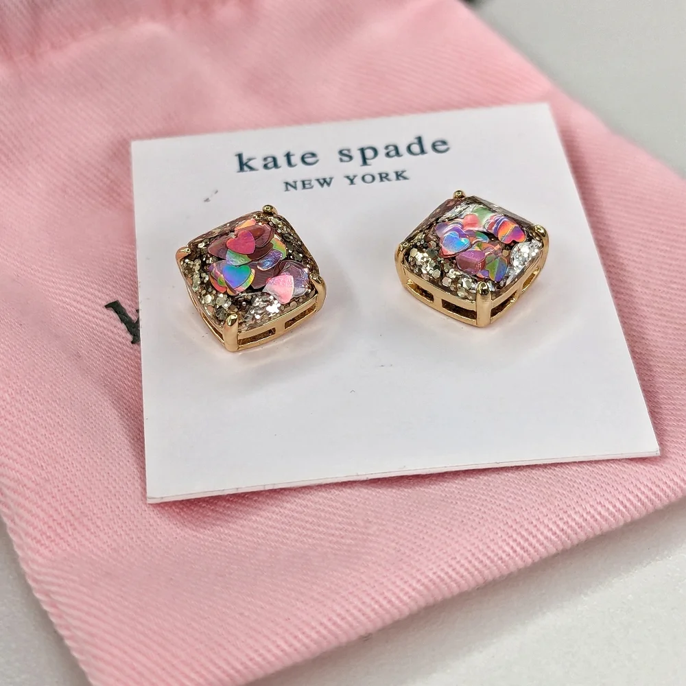 Kate Spade Gold Iridescent Heart Glitter Earrings NWOT - Picture 3 of 6
